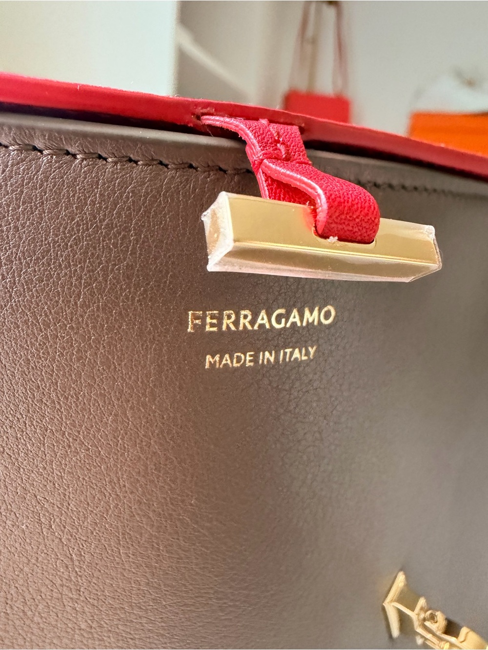 Salvatore Ferragamo Hug Soft bicolor shoulder bag (M) in Clay/Flame red colors - Picture 10 of 11